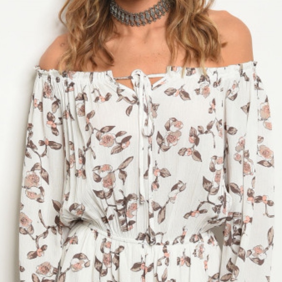 OFF SHOULDER FLORAL ROMPER IVORY - Picture 4 of 4
